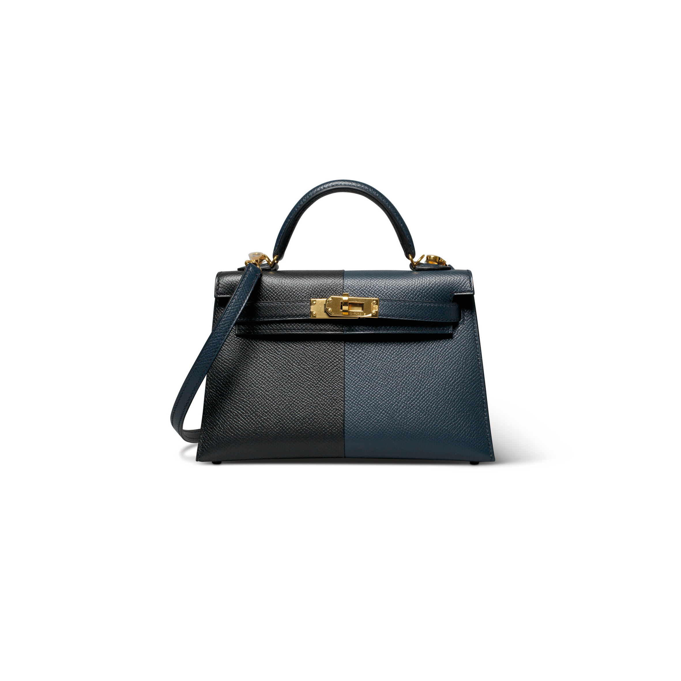 H**mes master edition bleu indigo, black & rouge grenat epsom leather mini kelly ii with gold hardware (19*12*5.5cm)
